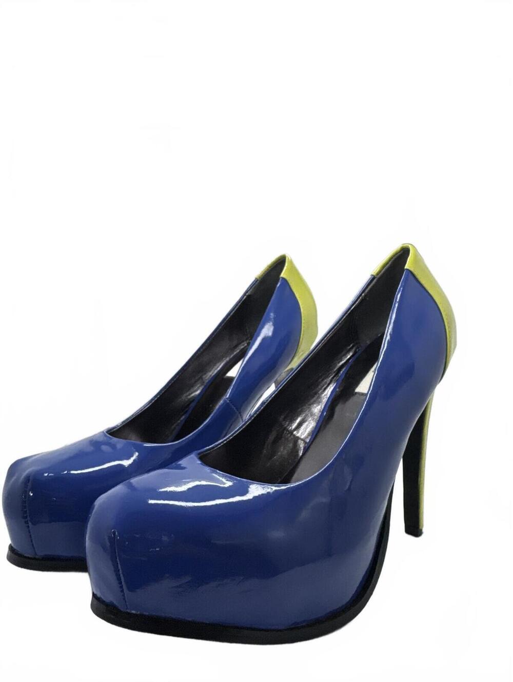 Banana Republic Blue and Lime Patent Leather Stiletto Heels,